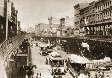 The Bowery, Blick nach Norden von der Canal Street, New York City, 1888